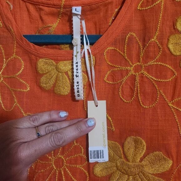 Uncle Frank floral embroidered orange shift dress Large NWT - Picture 3 of 5
